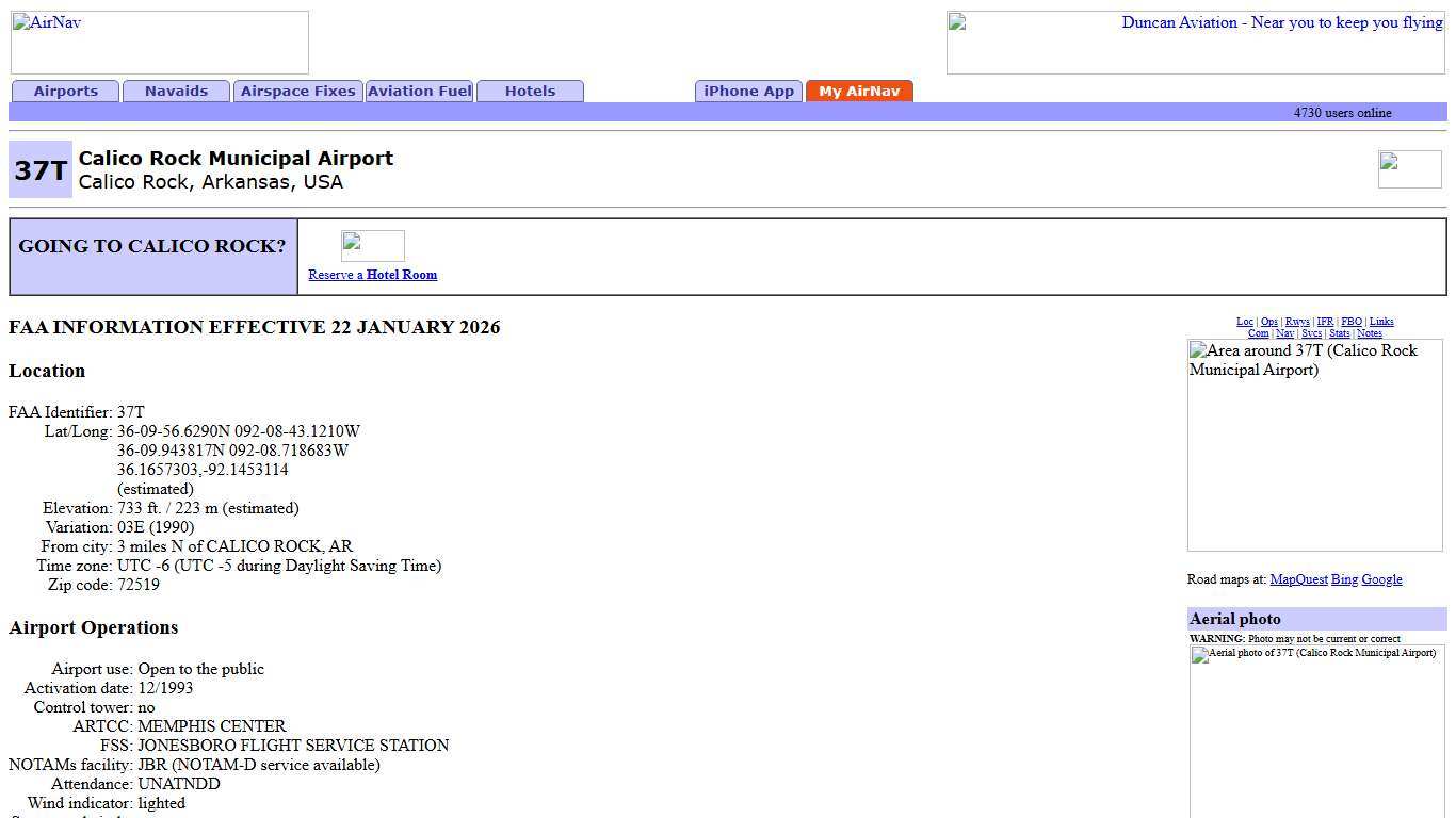 AirNav: 37T - Calico Rock Municipal Airport